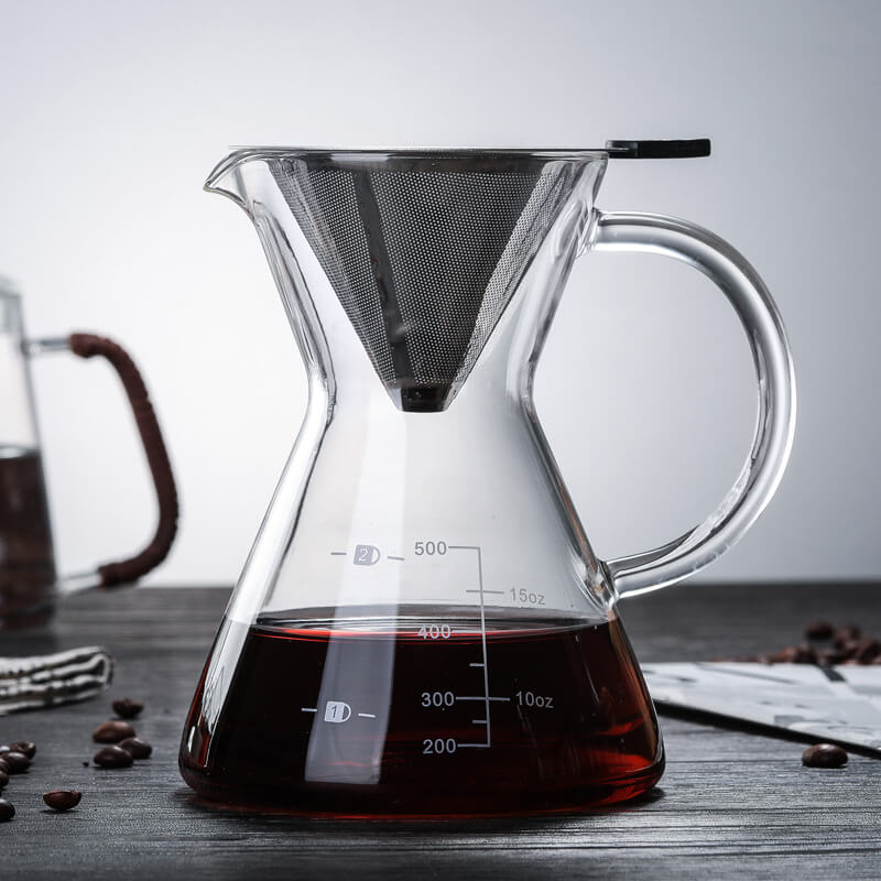 Pour Over Coffee Maker Set Glass Carafe Coffee Pot&Coffee Brewer With Stainless steel Filter Dripper Heat Resistance Decanter