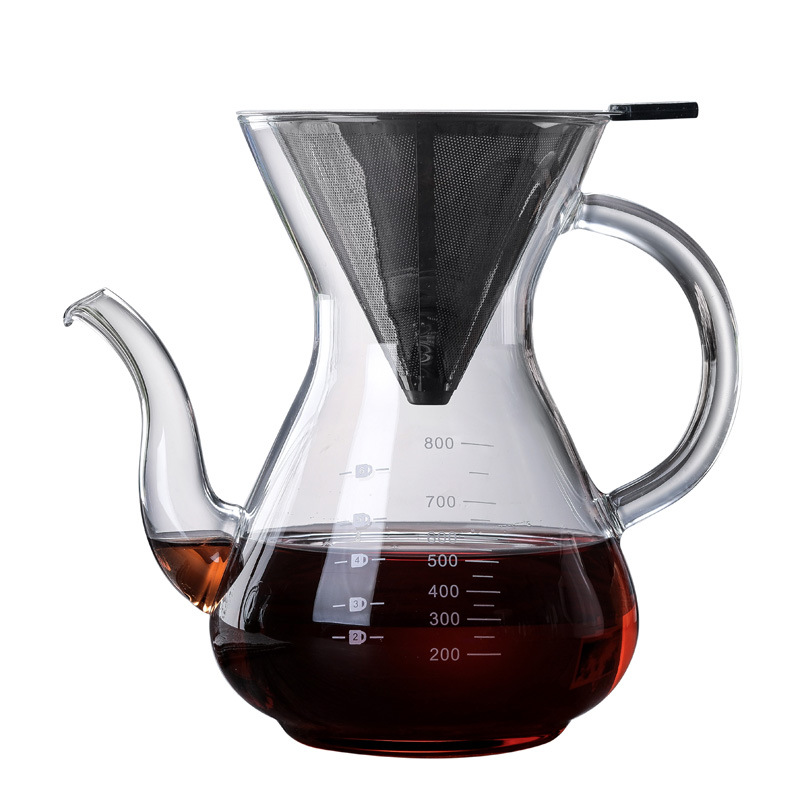 Pour Over Coffee Maker with Permanent Stainless Filter 8 Cup, Heat-Resistant Borosilicate Glass Coffee Dripper Brewer