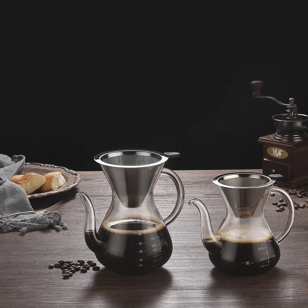 Pour Over Coffee Maker with Permanent Stainless Filter 8 Cup, Heat-Resistant Borosilicate Glass Coffee Dripper Brewer