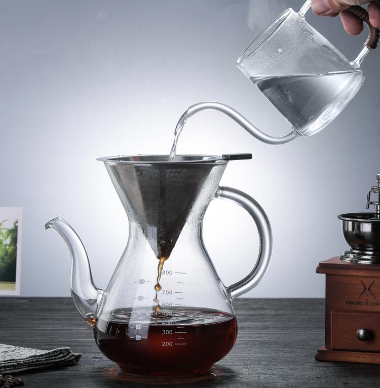 Pour Over Coffee Maker with Permanent Stainless Filter 8 Cup, Heat-Resistant Borosilicate Glass Coffee Dripper Brewer