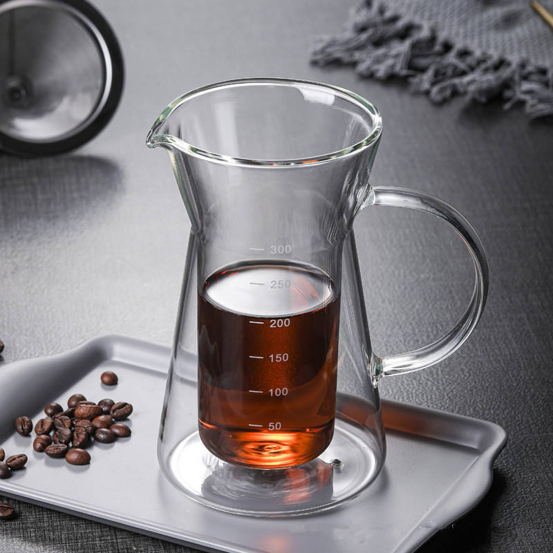 300ml Double wall glass coffee pot hand coffee pot teapot with stainless steel strainer
