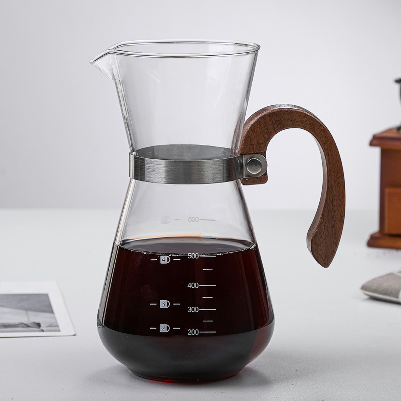 New Design Hand Coffee Dripper Brewer Pot Glass Coffee Carafe Wooden Handle Pour Over Coffee Maker