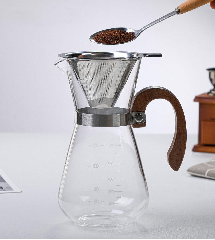 New Design Hand Coffee Dripper Brewer Pot Glass Coffee Carafe Wooden Handle Pour Over Coffee Maker