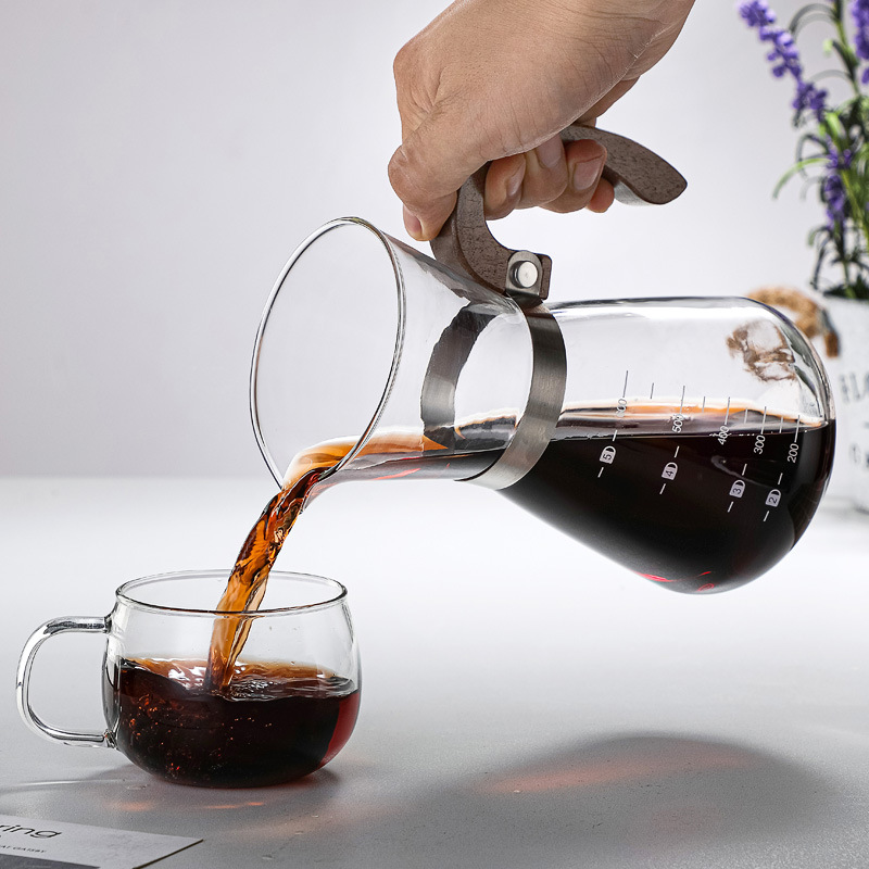 New Design Hand Coffee Dripper Brewer Pot Glass Coffee Carafe Wooden Handle Pour Over Coffee Maker