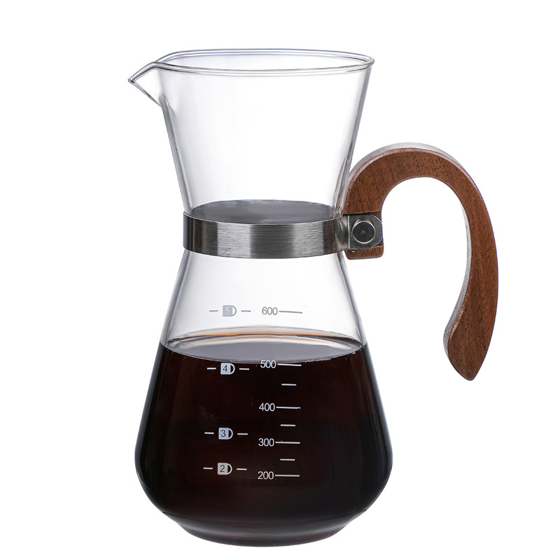 New Design Hand Coffee Dripper Brewer Pot Glass Coffee Carafe Wooden Handle Pour Over Coffee Maker