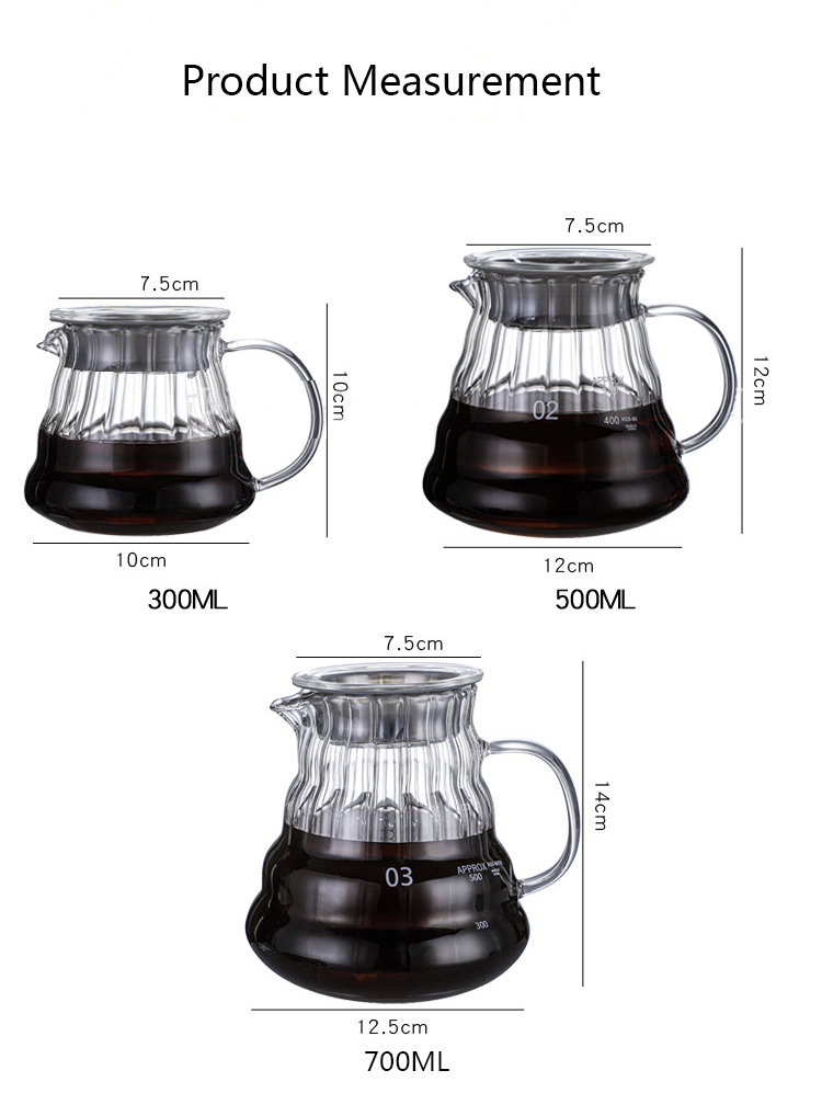 2024 borosilicate glass Coffee Pot Filter Makers Glass Pour Over Coffee Jug for Coffee Maker