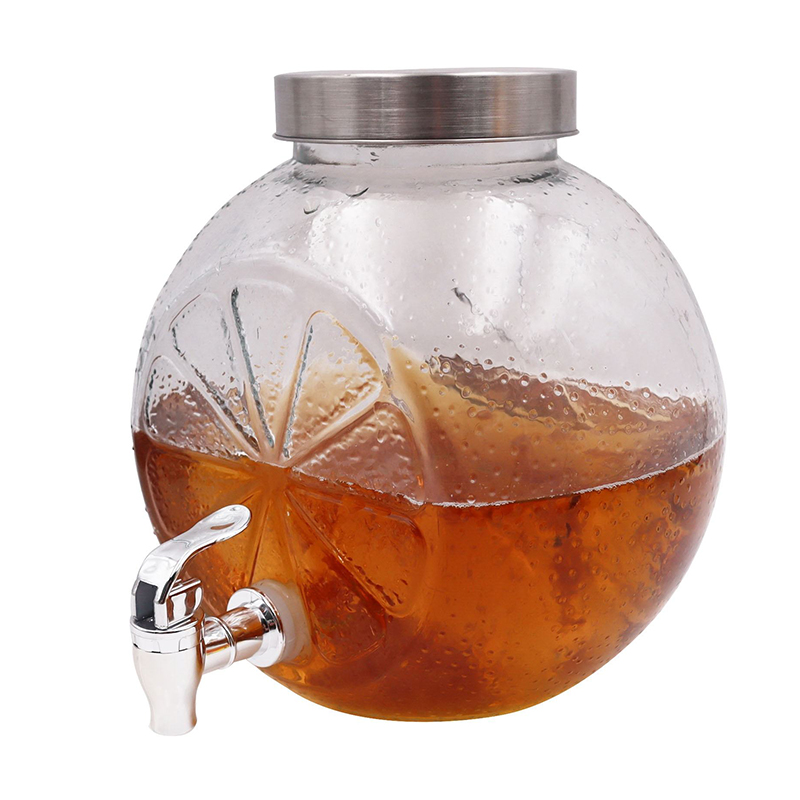 Cold Water Mason Jar Beverage Dispenser Glass Pitcher with Tap Spigot and Steel lid Drink Dispenser Mason Jar