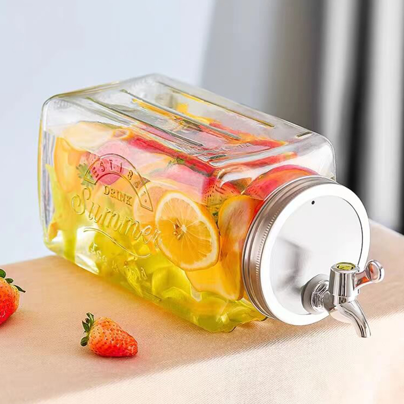 Food Family Party Used glass beverage dispenser with metal stand squate for cold water juice lemonade