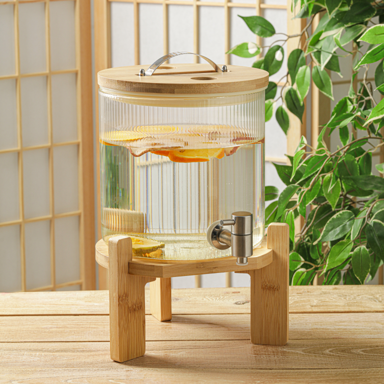 New Clear Glass Large Capacity Party Use Dispenser Borosilicate Glass Water Beverage Drinking Dispenser Set With Tap