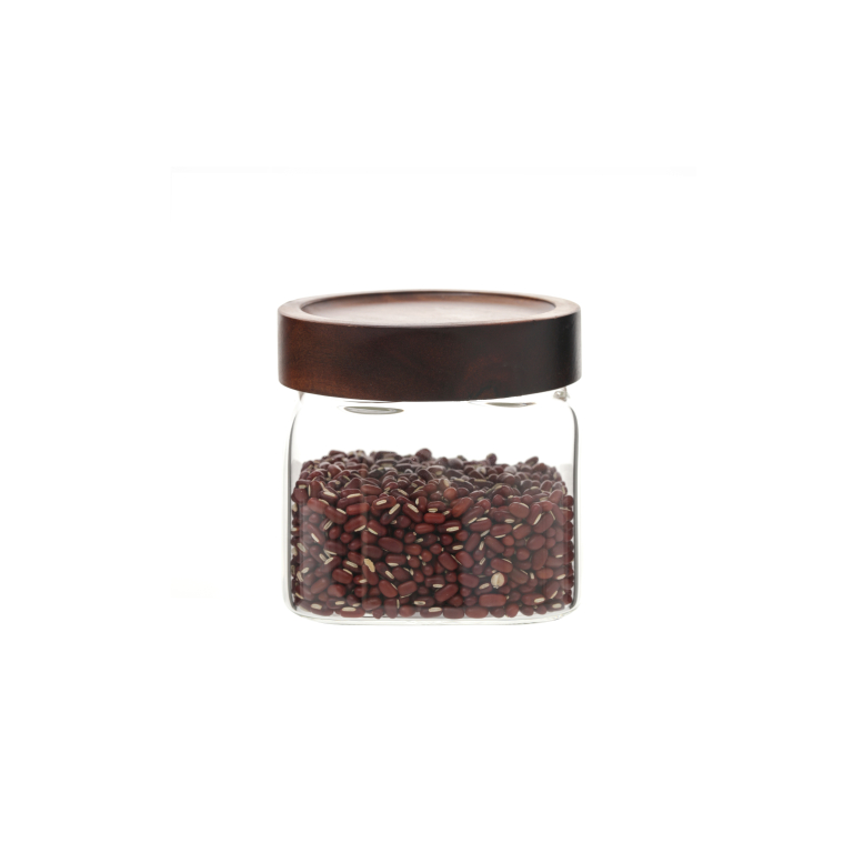 New Design Square Shape Airtight Borosilicate Glass Storage Jar with Acacia Screw Lid