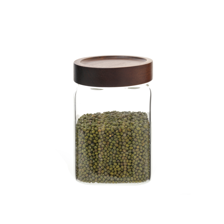 New Design Square Shape Airtight Borosilicate Glass Storage Jar with Acacia Screw Lid