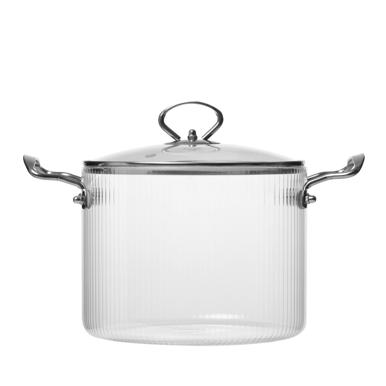 Transparent Double-ear Kitchen Heat-resistant Large Capacity Borosilicate Glass Cooking Pot Soup Pot with Stainless Steel Handle