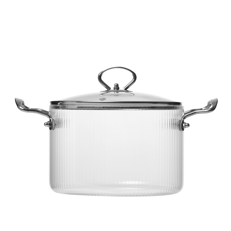 Transparent Double-ear Kitchen Heat-resistant Large Capacity Borosilicate Glass Cooking Pot Soup Pot with Stainless Steel Handle