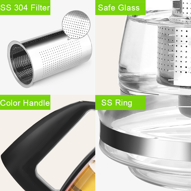 High Borosilicate Glass Teapot New Design, Durable Heat-Resistant with Plastic Handle