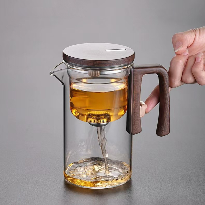 Creative Borosilicate Glass Teapot – Wooden Grip & Magnetic Seal, Stylish & Modern