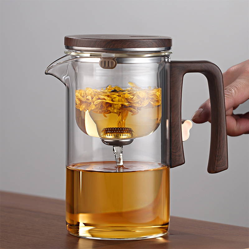 Creative Borosilicate Glass Teapot – Wooden Grip & Magnetic Seal, Stylish & Modern