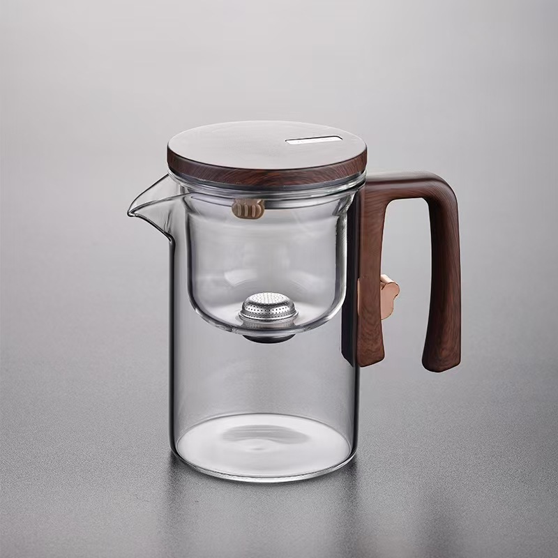 Creative Borosilicate Glass Teapot – Wooden Grip & Magnetic Seal, Stylish & Modern