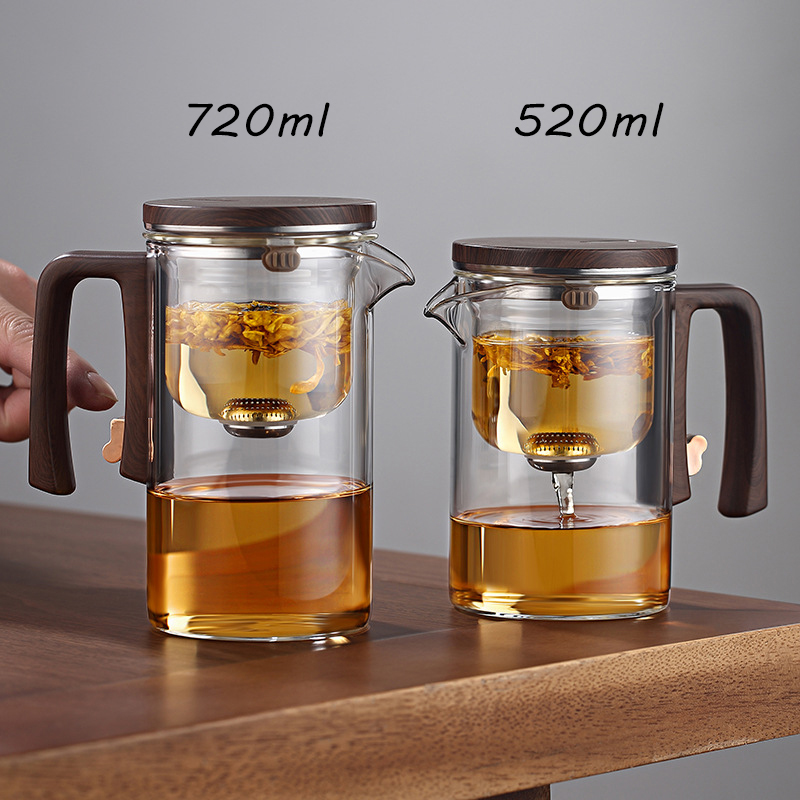 Creative Borosilicate Glass Teapot – Wooden Grip & Magnetic Seal, Stylish & Modern
