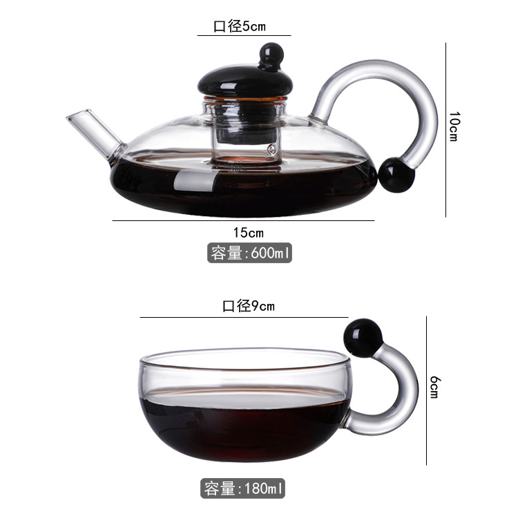 Newest Design, Bulk Purchase Options High Quality Black Color Borosilicate Glass Teapot