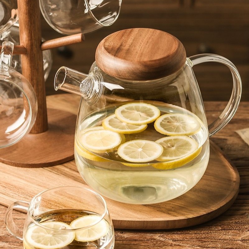 New Release, Best for Wholesale & Retail Modern High Borosilicate Glass Teapot Set with Acacia Wood Cover and Cup