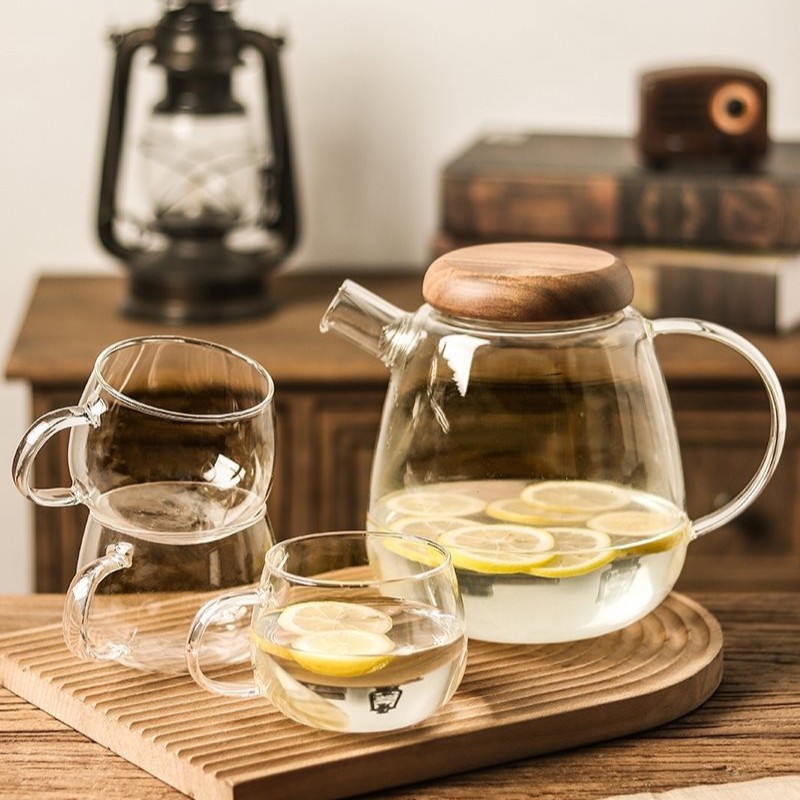 New Release, Best for Wholesale & Retail Modern High Borosilicate Glass Teapot Set with Acacia Wood Cover and Cup