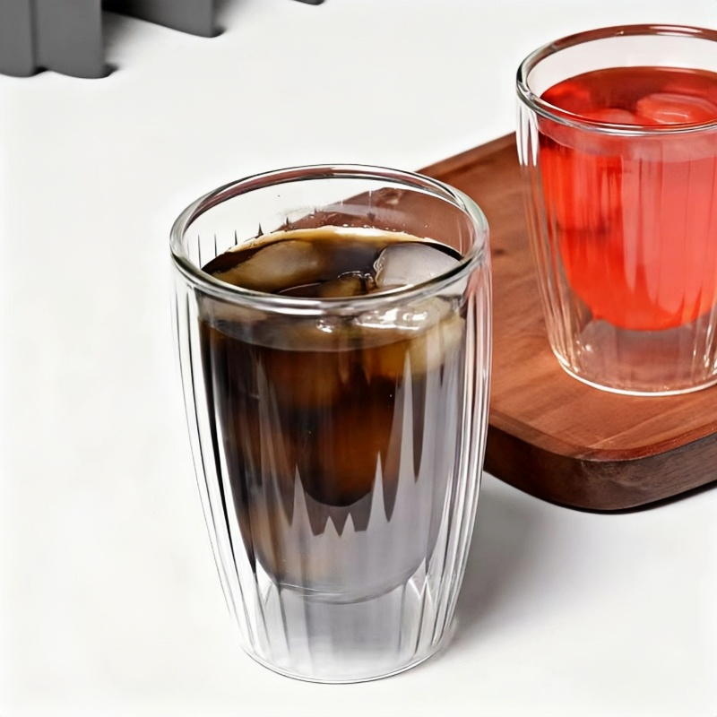 double wall drinking glass Vertical stripe shape espresso cup