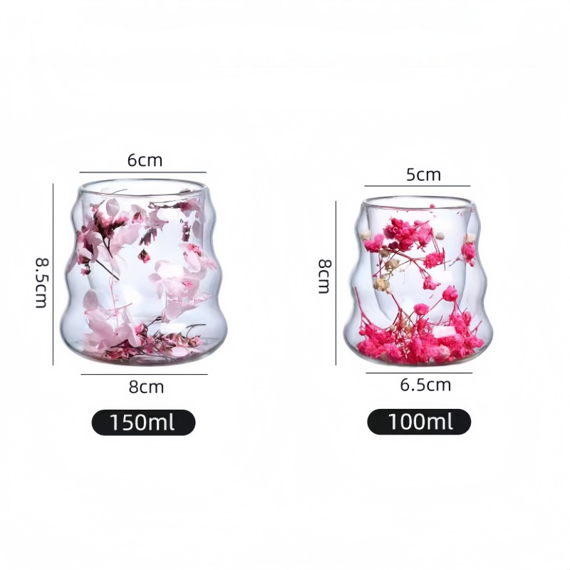 Insulated clear borosilicate double wall coffee Dried flower cups
