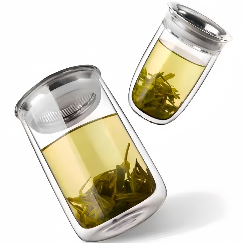 Double-layered insulated glass tea cup with filter