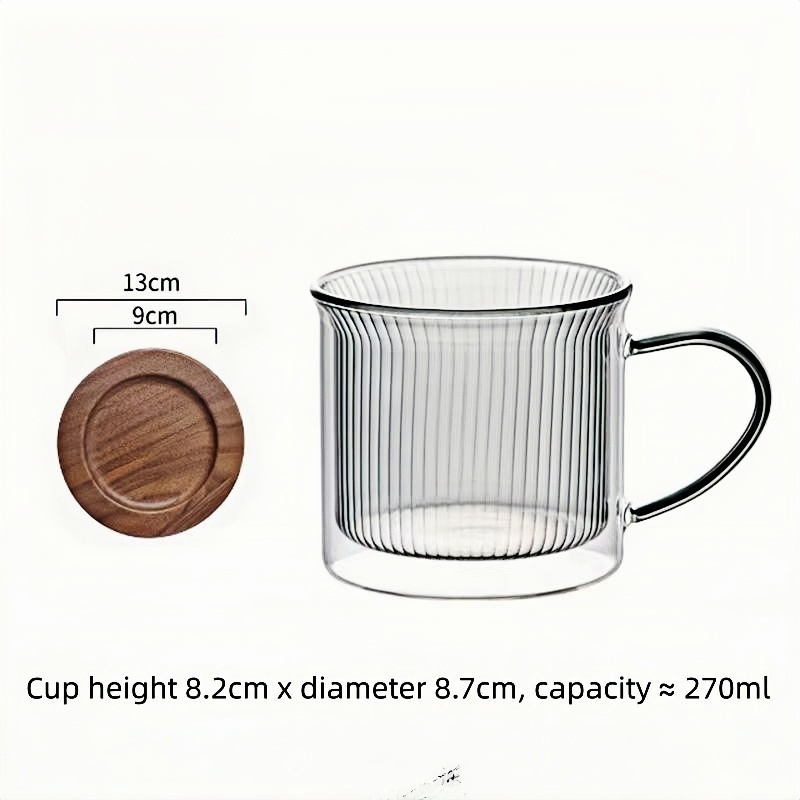 Fashionable Grey drinking coffee latte glass with wooden stand
