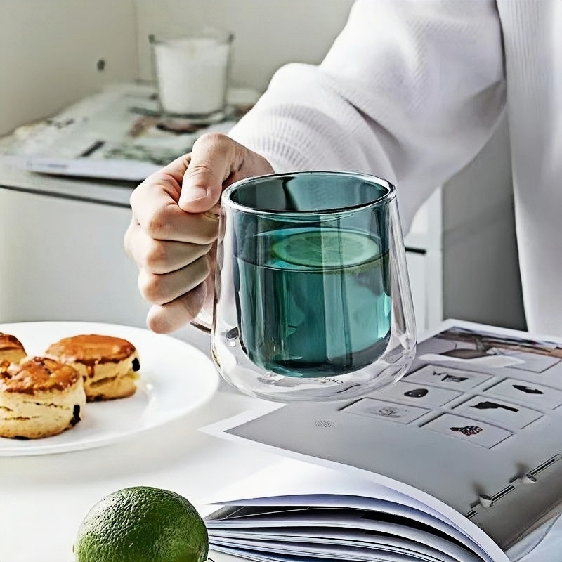 350ml color double wall beverage glass cup