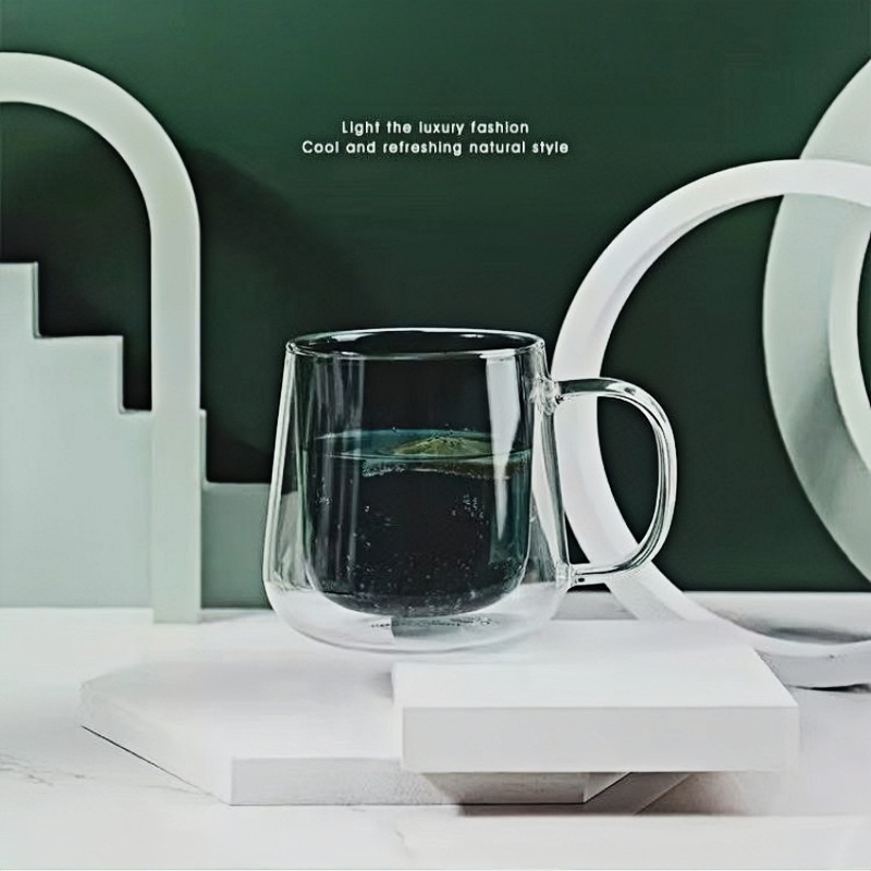 350ml color double wall beverage glass cup