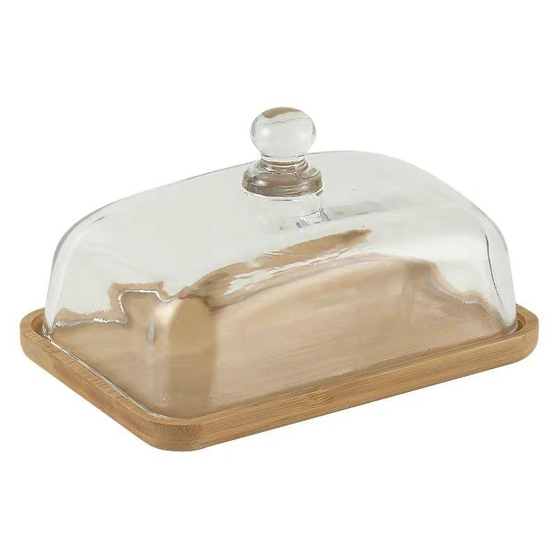 Glass food storage container with lid for cake