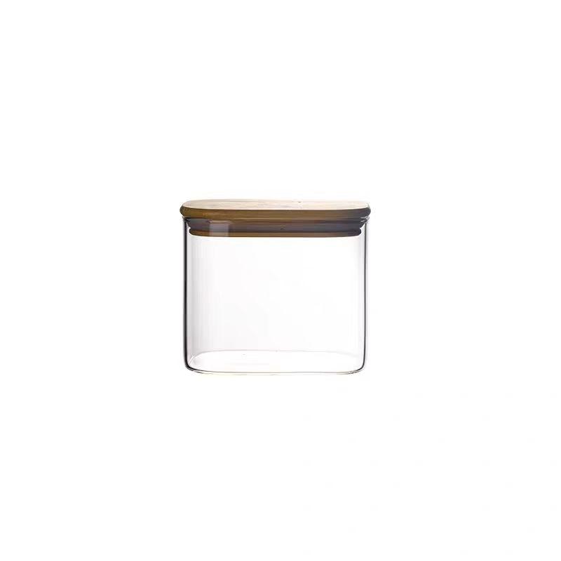 Clear Rectangle airtight glass container with bamboo lid