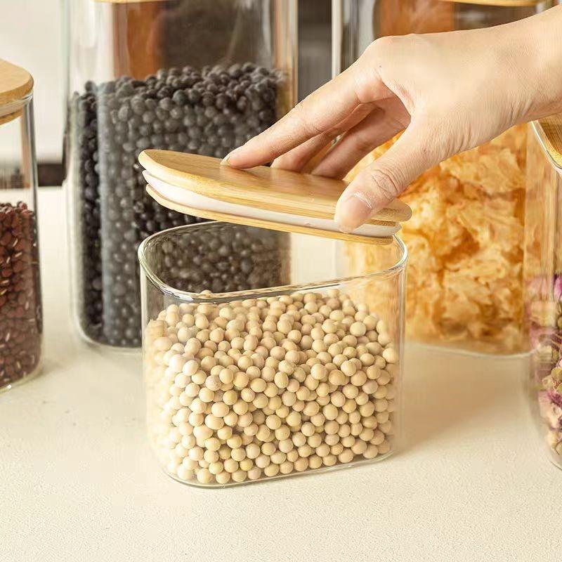 Clear Rectangle airtight glass container with bamboo lid