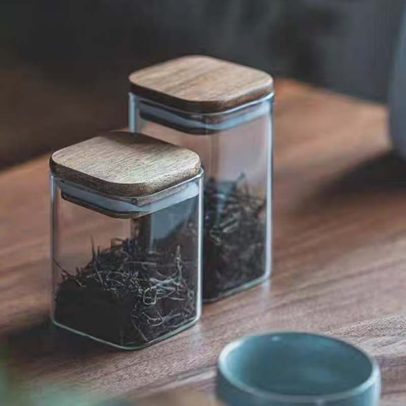 Wholesale borosil glass storage jar with wood lid