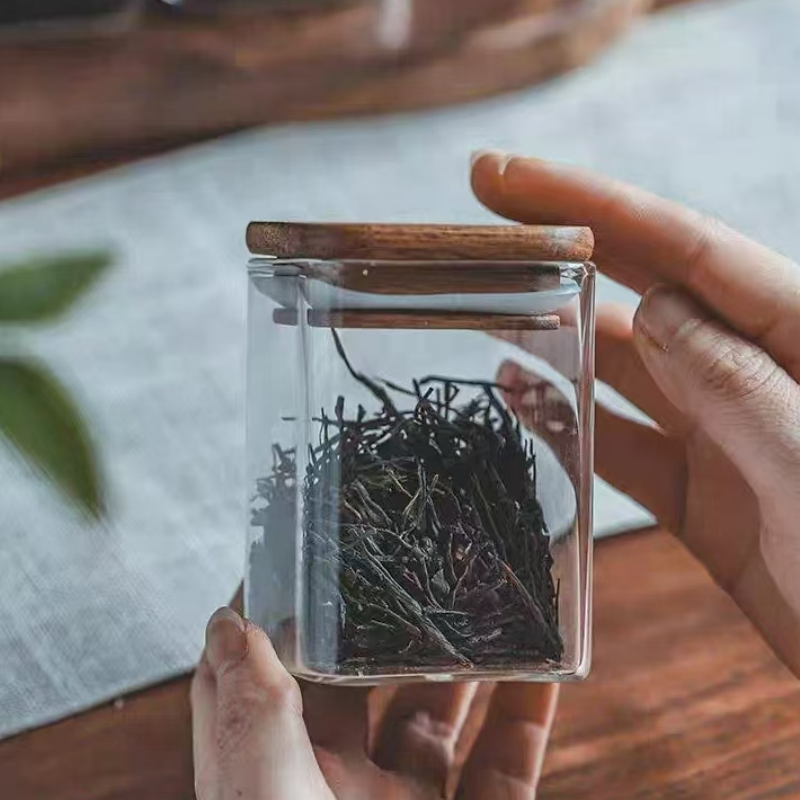 Wholesale borosil glass storage jar with wood lid