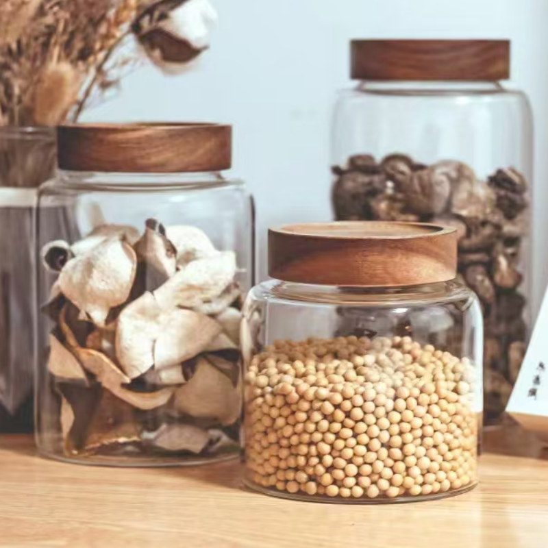 Giant glass pantry jar with screw wood top lid