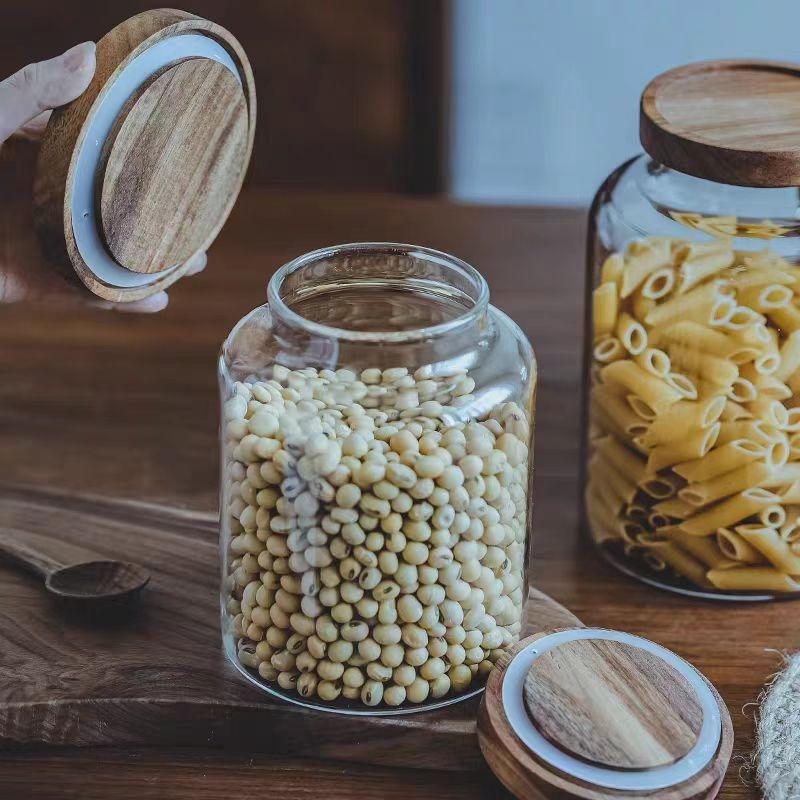 Air tight glass rice flour storage jar with lid