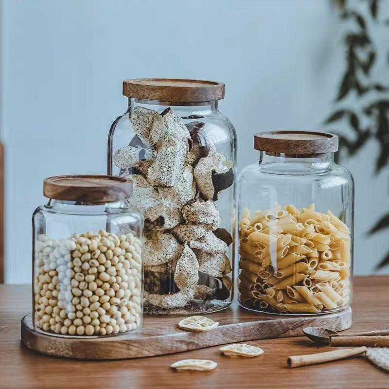 Air tight glass rice flour storage jar with lid