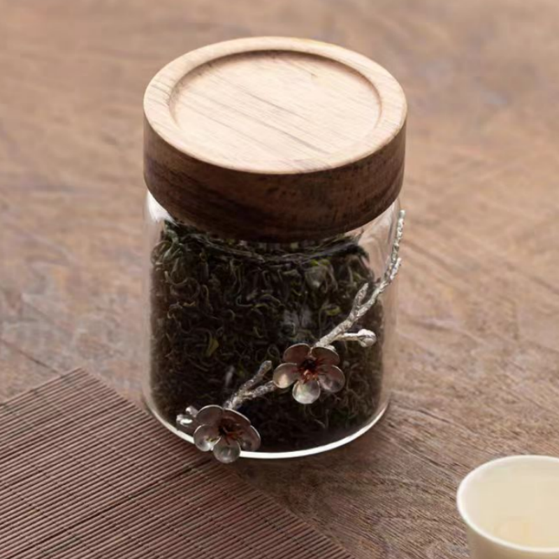 Clear sealed glass kitchen storage bottles with acacia lid