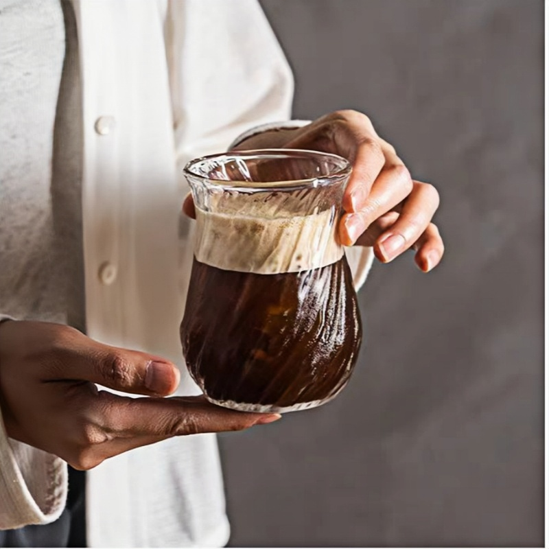 Personalized borosil pyrex ribbed glass coffee cups glass cappuccino cups