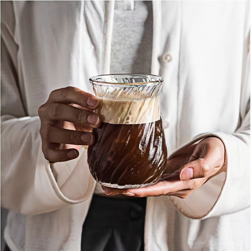 Personalized borosil pyrex ribbed glass coffee cups glass cappuccino cups