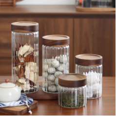 glass jar with sealed acacia lid