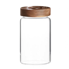 Modern non toxic large glass container with airtight acacia lid