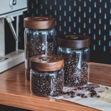 Modern non toxic large glass container with airtight acacia lid