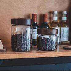 glass canisters with wooden lid