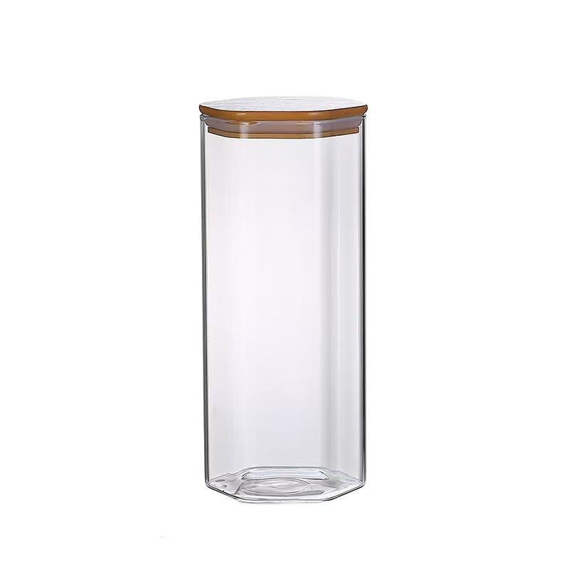 Large borosilicate wide mouth glass food storage jar bamboo lid