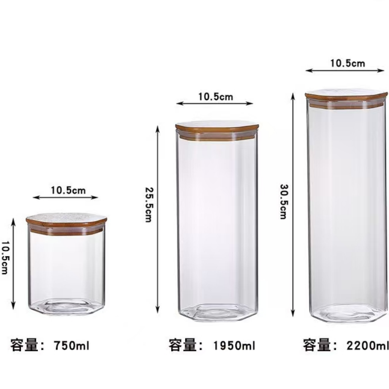 Large borosilicate wide mouth glass food storage jar bamboo lid