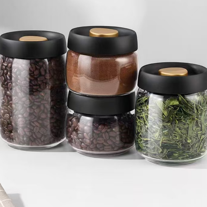 Reusable wide mouth glass food storage jars with airtight plastic top