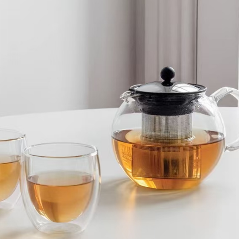 infuser clear glass teapot bloom set with strainer